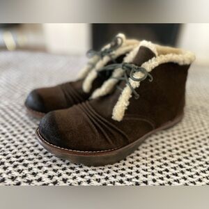 Kalso Earth Fleece Lined Boots Brown Leather Suede Size 8.5 Negative Heel Nomad